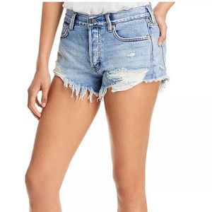 Free People Loving Good Vibrations Cotton Frayed Denim Shorts